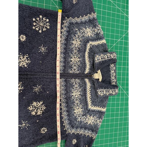 Caley St Clair L, Vintage Snowflake Zip Cardigan, Nordic Fair Isle Knit Blue - Picture 6 of 16